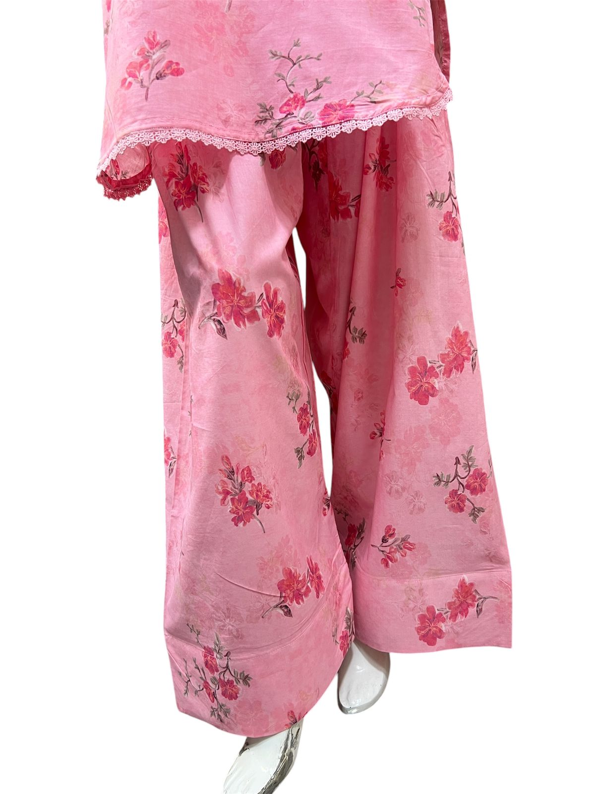 Printed Embroidery farshi co,ord set pink